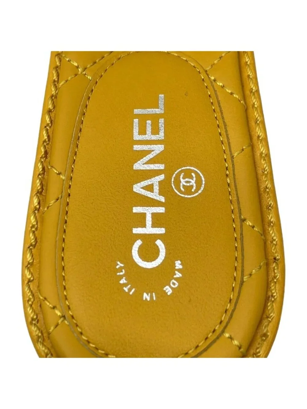 Chanel Mules CC Logo Mustard Chain Quilted Leather